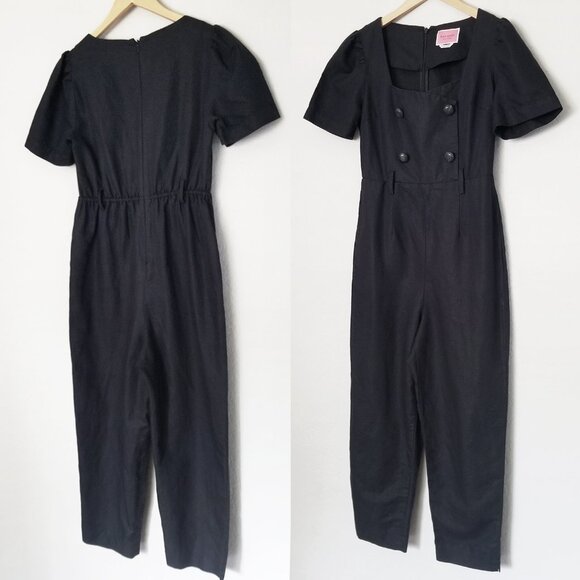 Kate Spade Linen Blend Twill Black Jumpsuit Size 2 Double Breasted Button $328 - Picture 16 of 16